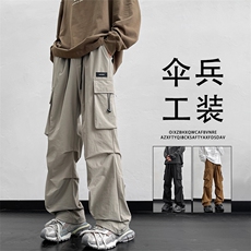 美式潮牌直筒长裤休闲加绒加厚工装裤显高K211-特批-38加绒特批48，男装休闲裤，星座718-1
