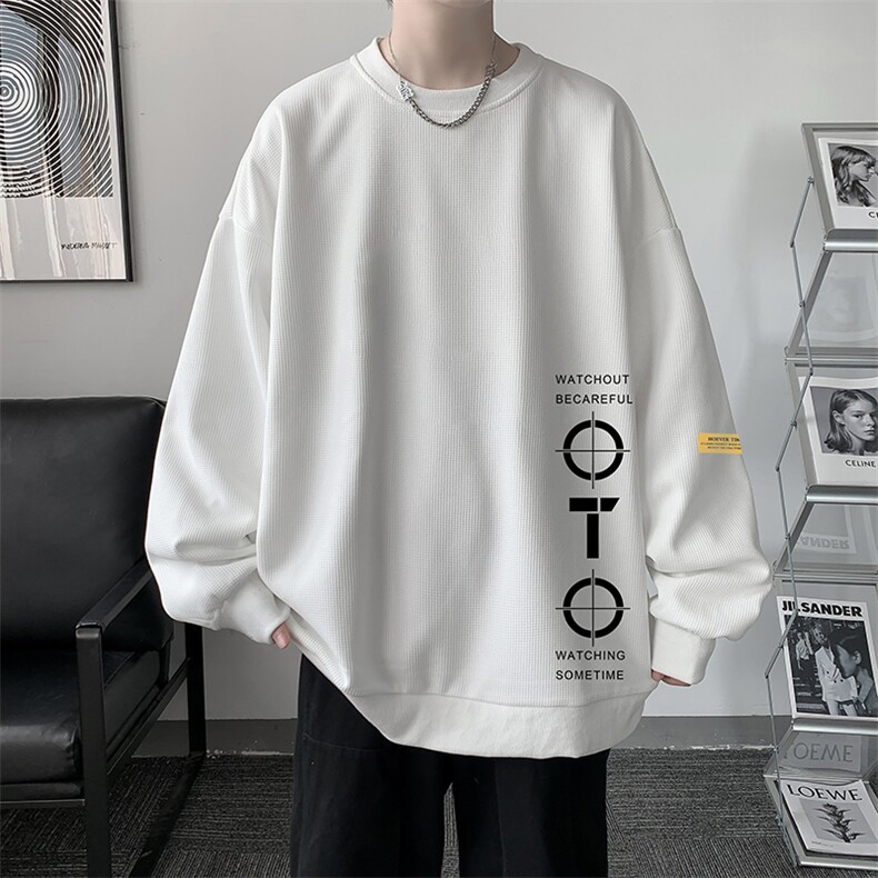 华夫格卫衣圆领卫衣男大码长袖t恤男外套 HW76114-P30加绒款-P40图片