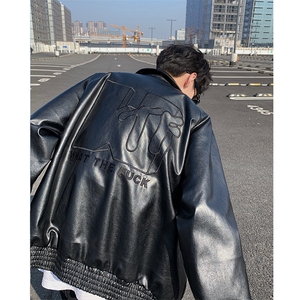 PY08-P90  春装中性美式刺绣夹克复古情侣皮衣休闲宽松外套男图片
