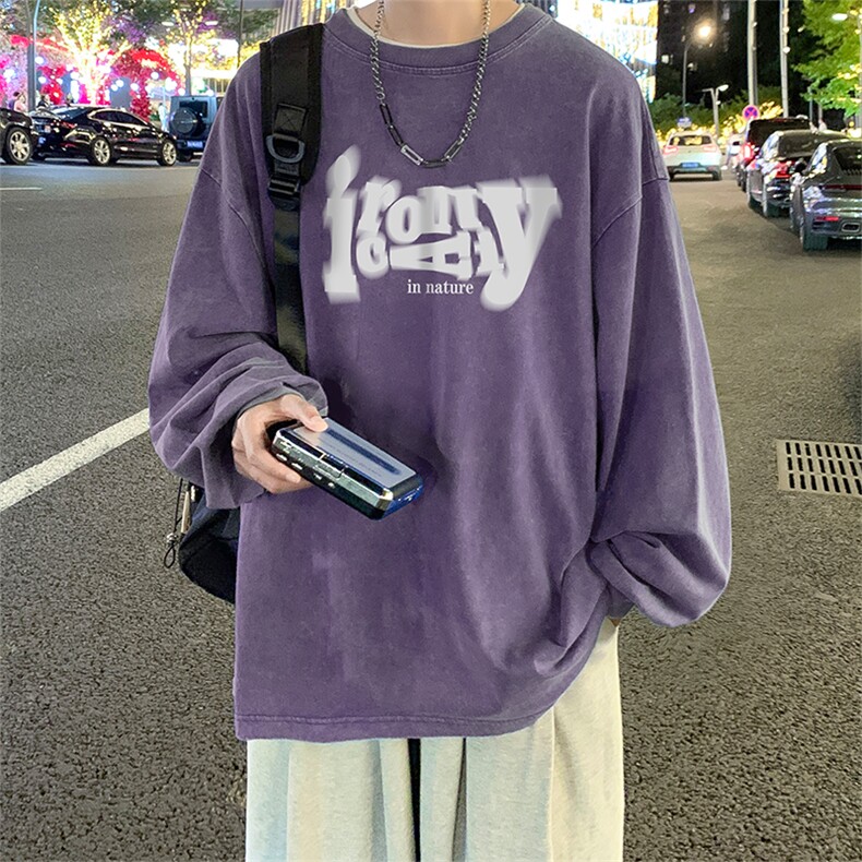 直播品质重磅纯棉美式蜡染水洗做旧潮牌宽松长袖t恤CT376特P38,男装T恤,电商A486