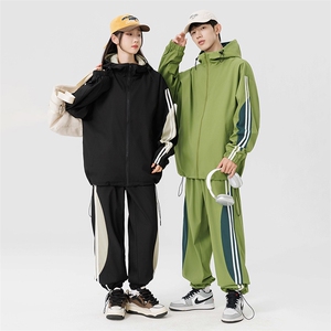 港风青少年运动宽松拼接连帽长袖夹克休闲裤套装TZ91 P95图片