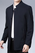 2023春季新款商务休闲中年男装宽松立领夹克外套男士纯色茄克外套图片