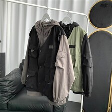 新款假两件外套男秋冬季韩版潮牌宽松连帽夹克港风上衣服JK08-P65，男装夹克，星座1008-2