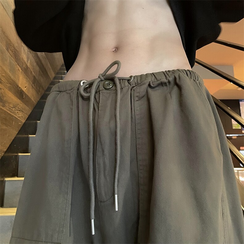 港风春款男休闲裤阔腿褶皱抽绳纯棉长裤h8P45,男装休闲裤,星座1013-1