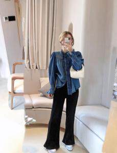 喇叭袖花边水洗牛仔大版衬衣，其它，新袖