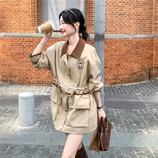 新款小个子休闲气质大衣卡其色翻领中长款风衣外套秋，女装风衣，浙宝290（原306）