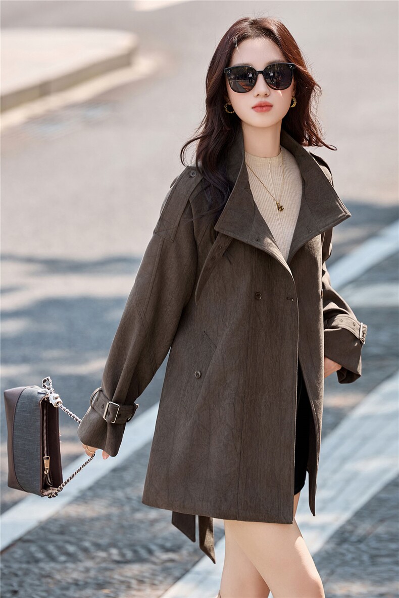 立领风衣外套女小个子秋季2025新款独特好看休闲廓形气质显瘦上衣,女装风衣,浙宝029