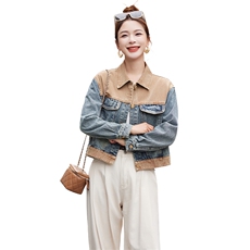 BAO拼接牛仔外套女春秋2025新款韩版宽松显瘦今年流行夹克上衣潮，女装套装/套裙，潮流依族