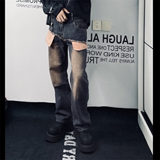 牛仔裤男夏季薄款设计感高级浅蓝色男裤美式高街潮牌YK9102-P55，男装牛仔裤，星座1109-3