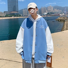 Y9907P30港风外景港风卫衣秋季字母数字印花拼色棒球领开衫，男装卫衣，电商A026-1