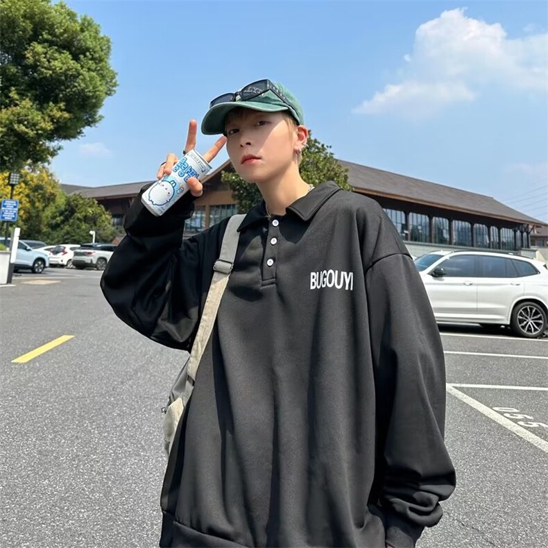 polo衫卫衣男秋季宽松潮牌高街运动上衣春秋港风ins痞帅C36-P40,男装Polo衫,星座313A-2