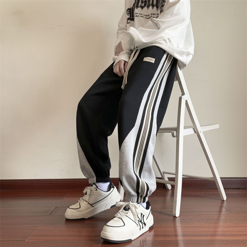 上新青少年纯棉休闲潮牌拼色运动裤子XZ301b-2-CK652特P43,男装休闲裤,星座301B-2（原A443-1）