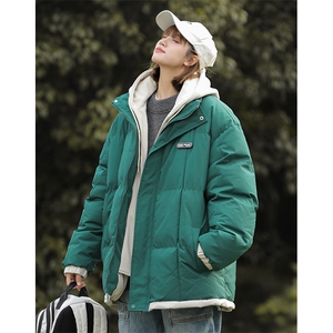 羽绒棉服男韩版冬季新款青少年学生情侣假两件连帽棉衣加厚外套图片