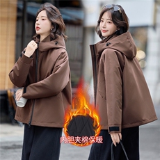2025年冬季可脱卸两件套休闲连帽短款外套，女装棉衣/棉服，文熹诺