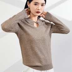 时尚保暖POLO领羊绒衫优雅显瘦长袖针织衫，女装羊绒衫，美够羊绒
