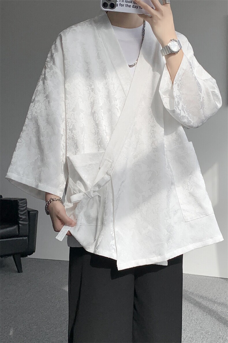 风提花开衫道袍七分袖汉服大码中式禅服冰丝和服外套DP1101/P58,男装衬衫,电商B238