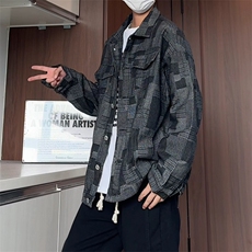 JK8123/P70秋装新款提花格子潮流复古水洗牛仔外套男生痞帅夹克男，男装夹克，电商A141