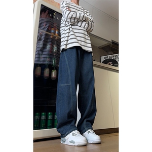 现货 原宿复古水洗阔腿工装灯笼裤宽松大码牛仔裤男K660-P55 控78图片
