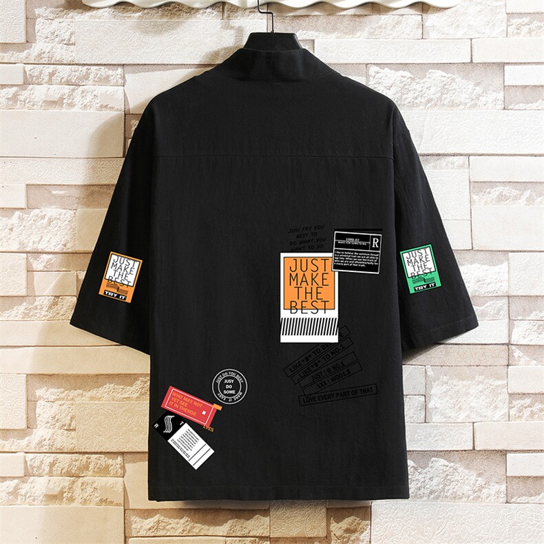 HF59121-P40风汉服男开衫外套七分袖道袍砖墙挂拍,男装民族服装,电商A040A