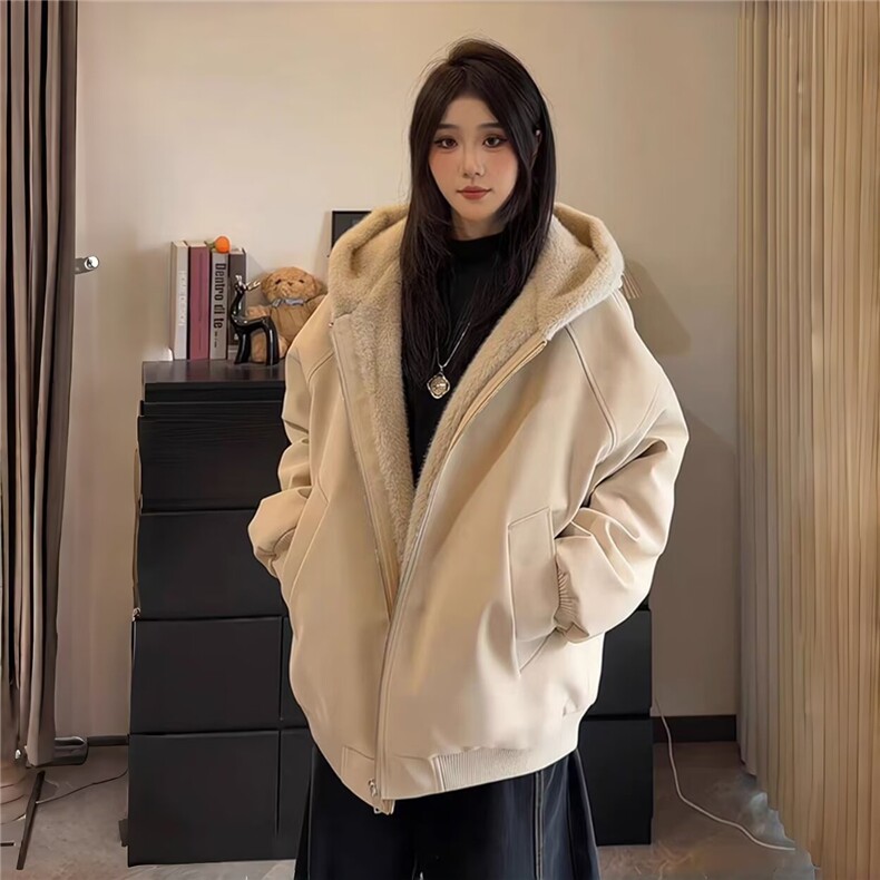 毛领皮衣棉服男女款冬季加棉棒球服外套美式高级感棉衣夹克图片