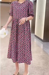 新款韩版时尚玫瑰花连衣裙,女装连衣裙,L·H·X