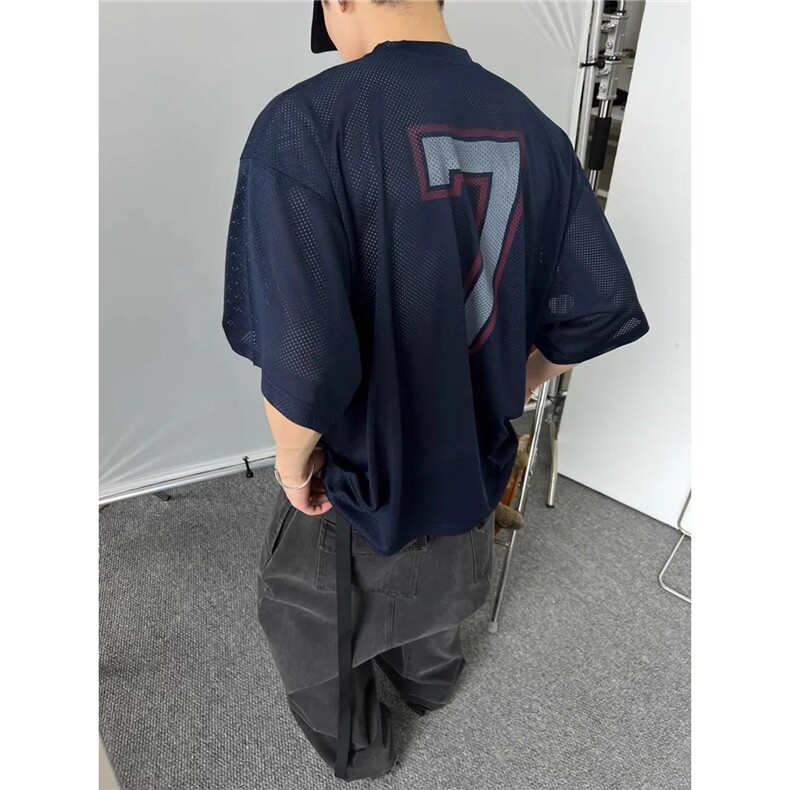 网眼印花t恤男夏季美式复古街头球衣宽松透气运动短袖LTK422-P36,男装T恤,星座1008
