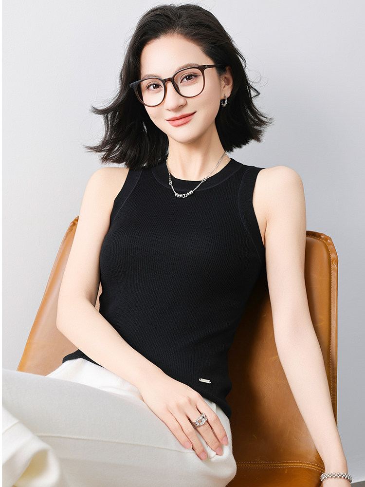 圆领新款针织背心女无袖纯色背心简约百搭宽松套头上衣女,针织衫/毛衣,清联羊绒