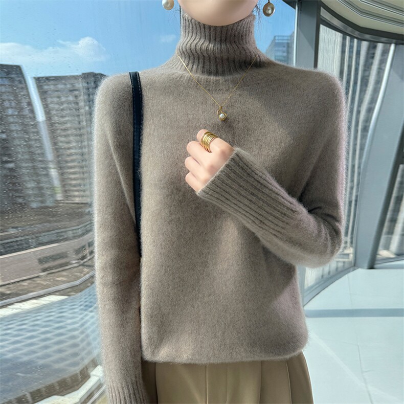 2025一线七针高领子花型袖子针织衫百搭简约,针织衫/毛衣,美轩羊绒