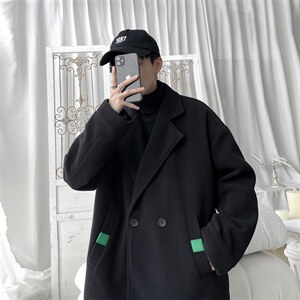 N6138/P85秋冬款西服双排扣毛呢大衣男宽松大码呢料夹克外套呢子图片