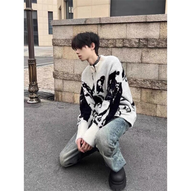 美式渐变蝴蝶仿貂毛拉链针织开衫毛衣外套MY560特P63,男装针织衫/毛衣,星座908-1