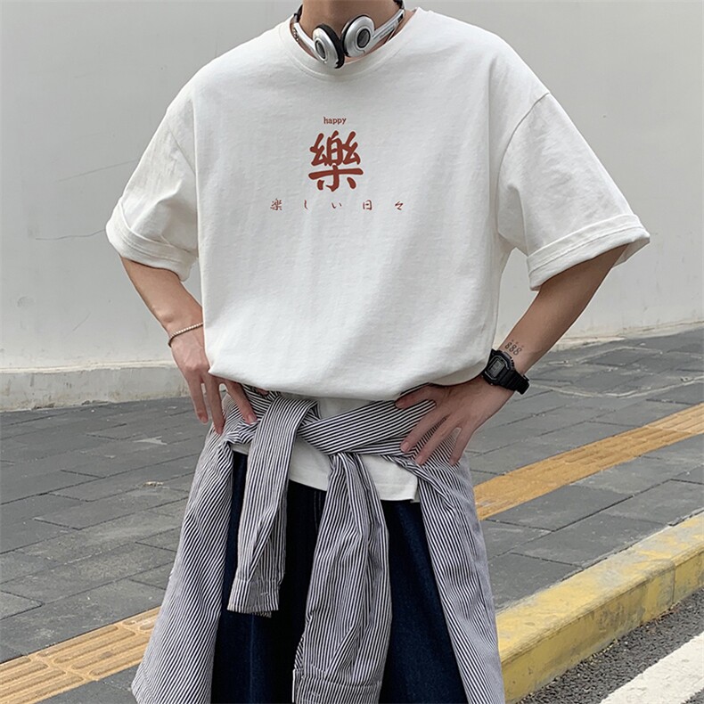 国潮短袖T恤男士夏季港风新款体恤衫ins潮牌大码宽松胖子衣服半袖,男装T恤,星座414-3