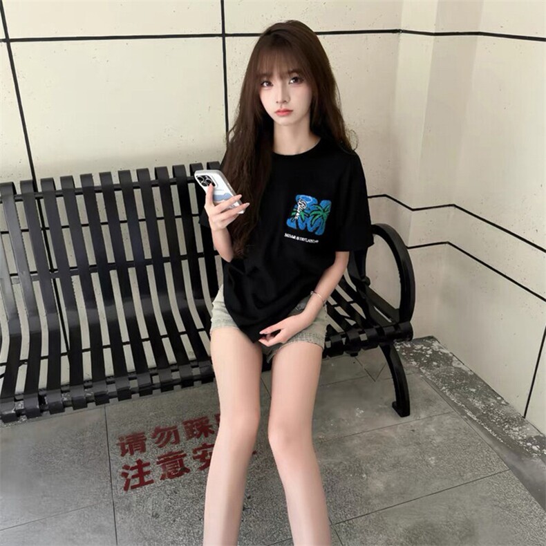 万针全刺绣工艺抖音得物高品质260克重磅纯棉双纱美式高街短袖T恤图片