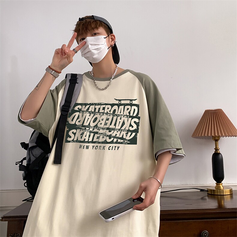 拼接品质高克重纯棉落肩港风大码宽松男士情侣圆领T恤控价49,男装T恤,星座301D-4(原星座1004-4）