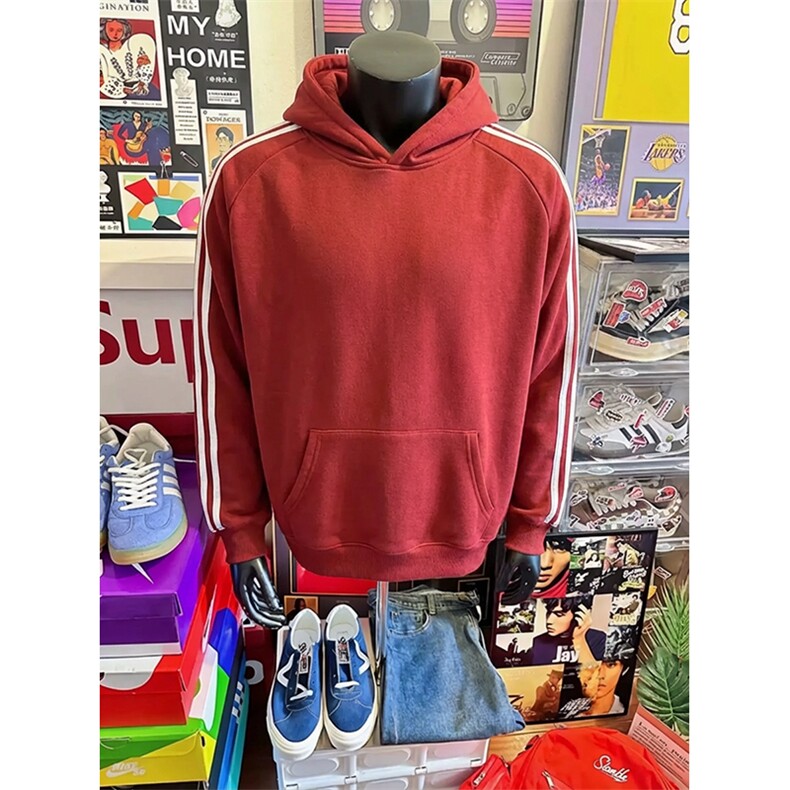 抖音得物高品质26春装美式高街全棉宽松三条杠织带连帽卫衣CM06,男装卫衣,电商A486