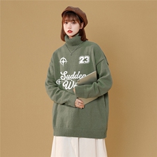 中性秋冬潮流时尚字母印花休闲可翻高领保暖套头毛衣M954P55控78，男装针织衫/毛衣，A247A