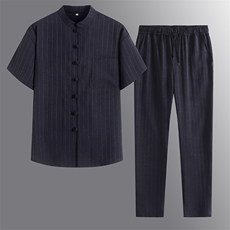 风唐装中年短袖衬衫套装男士夏装太极服宽松套装CF2306-P115，男装休闲套装，星座1105-3