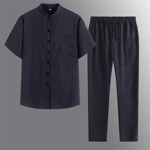 风唐装中年短袖衬衫套装男士夏装太极服宽松套装CF2306-P115图片
