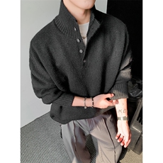 现货韩系宽松高领毛衣扣子打底衫加厚针织衫M8633-P65，男装T恤，星座1212