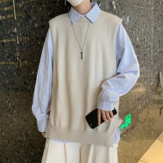 新款v领毛衣背心男宽松针织衫学院风情侣无袖坎肩马甲MJ404-P35，男装背心/马甲，星座1008