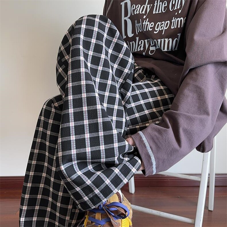 2026春季新款复古潮格子休闲裤男老钱风大码阔腿裤K5628特P30控58，男装休闲裤，电商A001