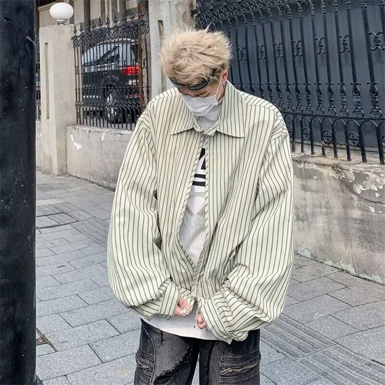 外套日系复古竖条纹夹克原宿风潮牌休闲街头男宽松,男装夹克,星座716-4
