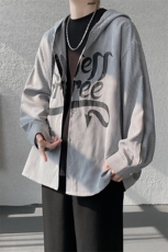 春夏新款连帽字母衬衫美式外套夏季薄款连帽衬衫外套美式打底P48，男装衬衫，电商B319