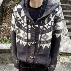 AA1970P60美式牛角扣开衫毛衣男情侣慵懒针织衫，男装针织衫/毛衣，电商B323A