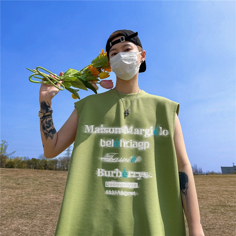 华夫格背心直播高品质重磅220克英文虚影印花HB7109-P25控38,男装背心/马甲,星座508（原C305）