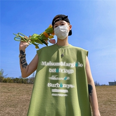 华夫格背心直播高品质重磅220克英文虚影印花HB7109-P25控38，男装背心/马甲，星座508（原C305）