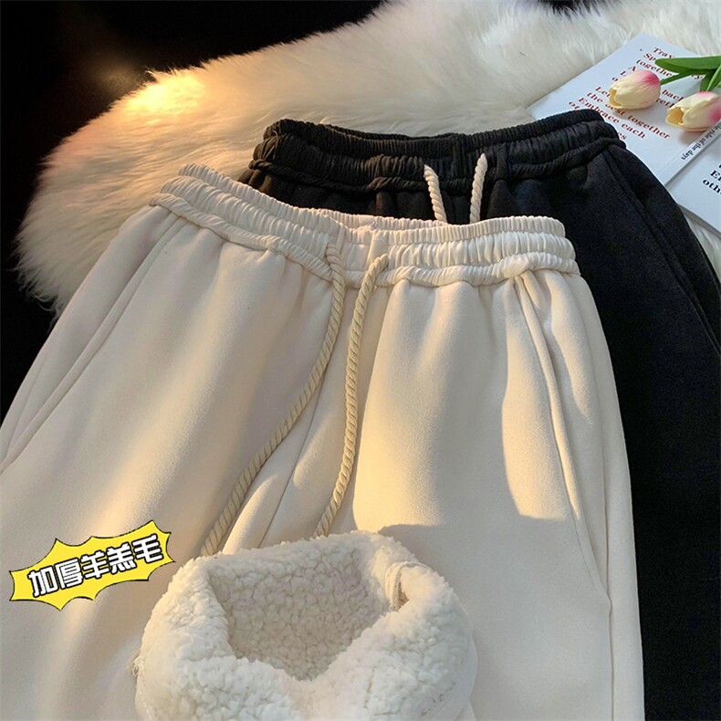 潮牌直筒加绒加厚休闲裤冬季百搭羊羔毛卫裤K5425-b315-P65控78图片