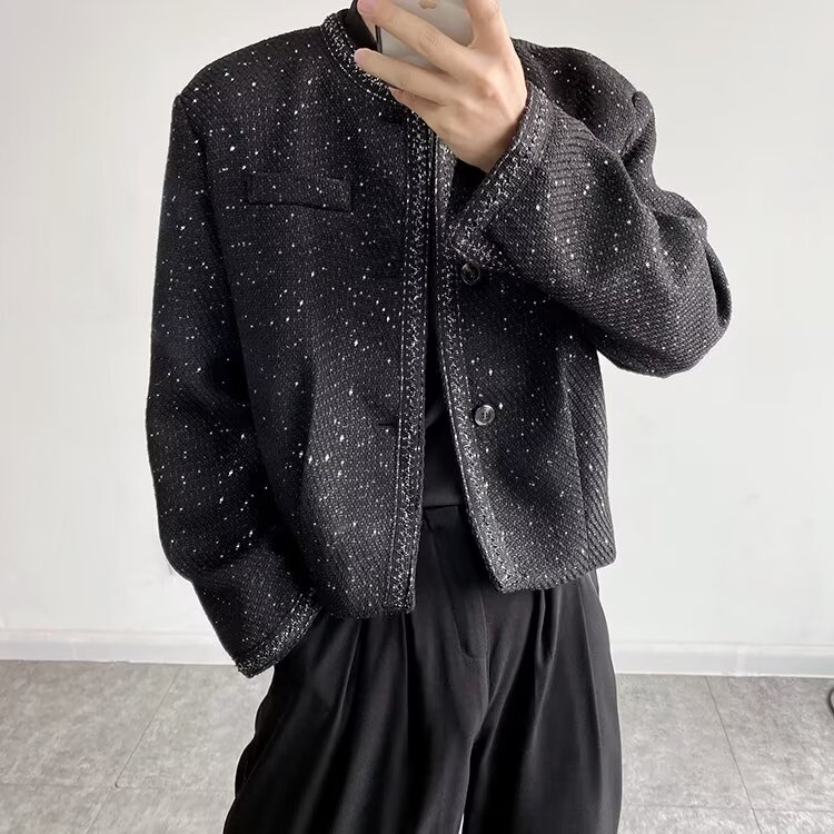 W10859-P73 网图现货 轻奢高级感小香风外套韩版潮流时髦亮丝西服图片