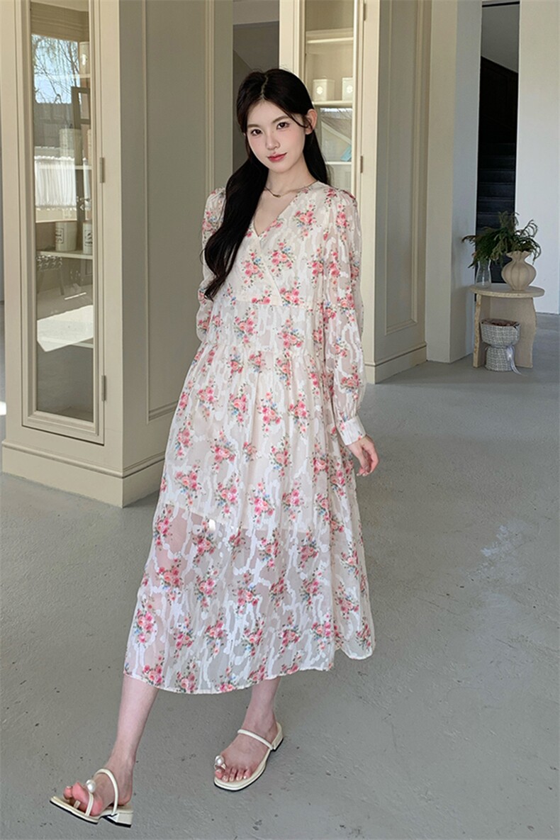 粉色超仙绝美甜妹森系碎花长裙女夏新款茶歇休闲温柔风显瘦连衣裙,女装连衣裙,2C285