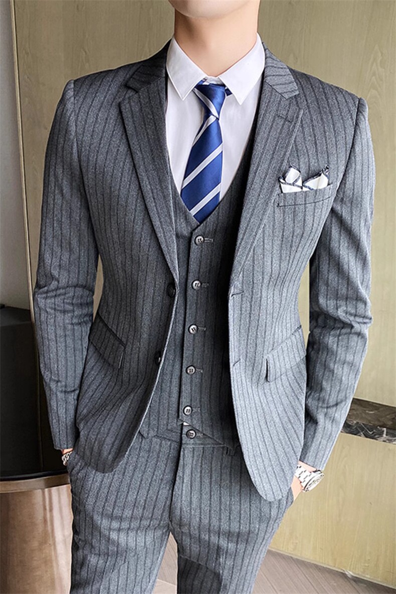 条纹男装西服套装三件套修身商务礼服W2032-P260,男装西服套装,星座1012