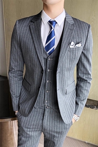 条纹男装西服套装三件套修身商务礼服W2032-P260图片